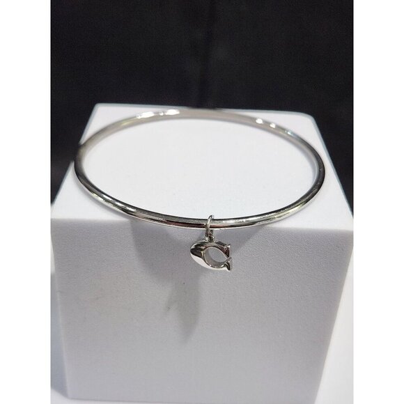 Coach Signature Silver-Tone C Charm Bangle Bracelet - Picture 1 of 4